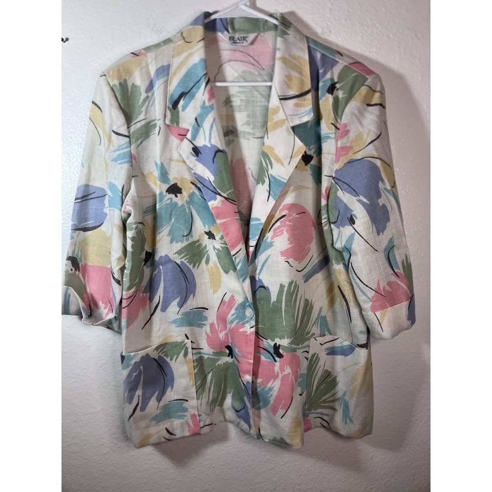 Vintage Blair Woman's 1980's Statement Blazer Spring Floral Abstract Artsy Large